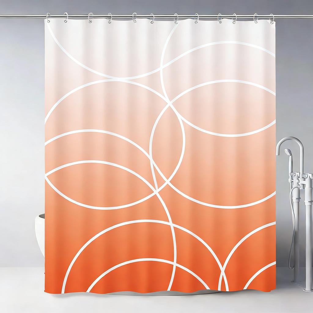 Modern Teal Gradient Wavy Line Art Waterproof Shower Curtain