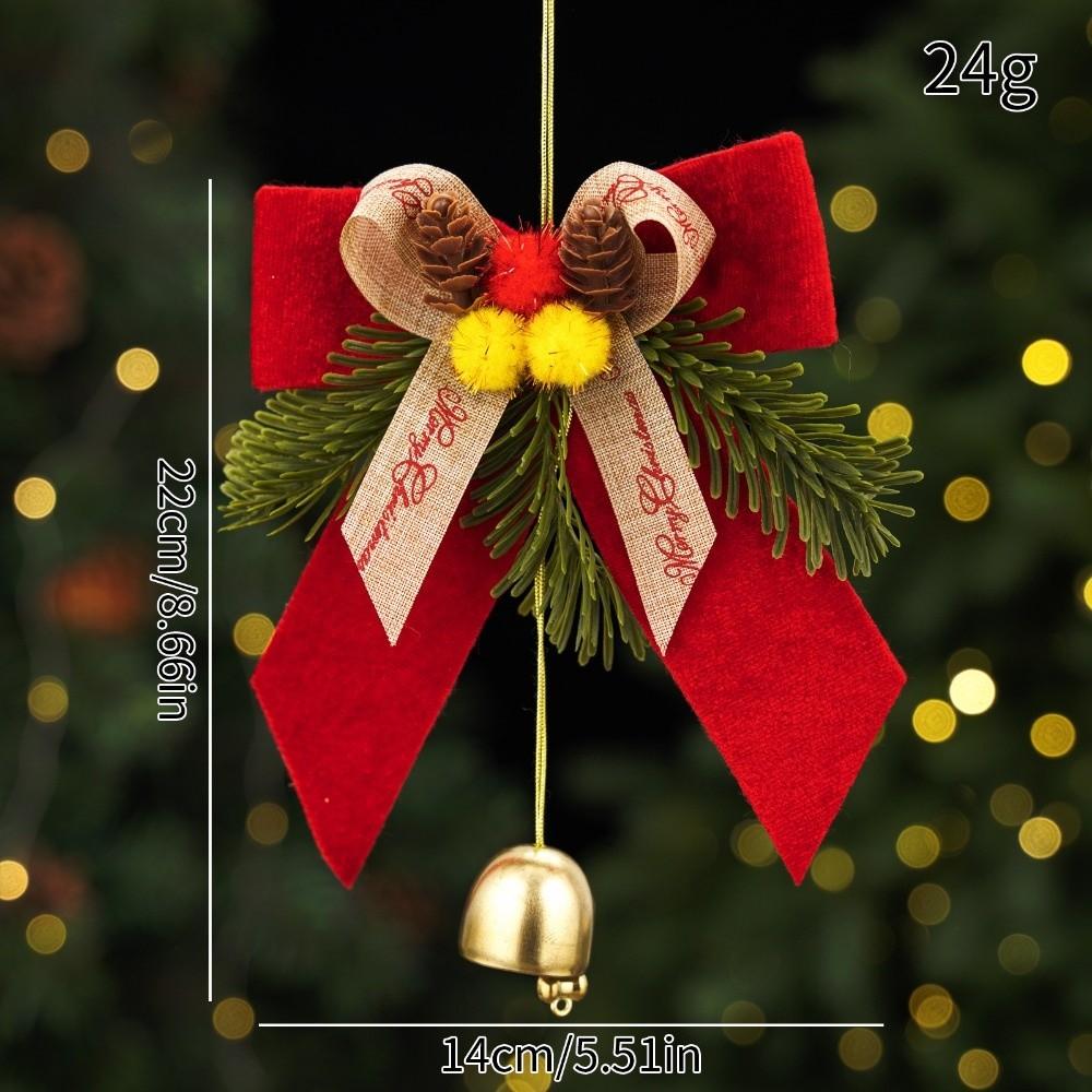 Pine Needle Decor Bow Bell Pendant Pine Cone Accent Christmas Bow Hanger Home Party Decor