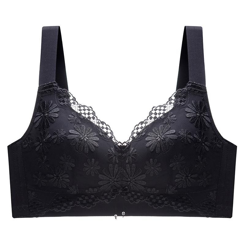 

Manny Queen s new embroidery without steel rim integrated cup lace bra cover gathers explosion 44/100de through cup чорний