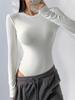 Würziges Mädchen Enganliegender Langarm-Bodysuit mit Rundhalsausschnitt: Damen Plüsch, Eng, Sexy, Basic Unterhemd