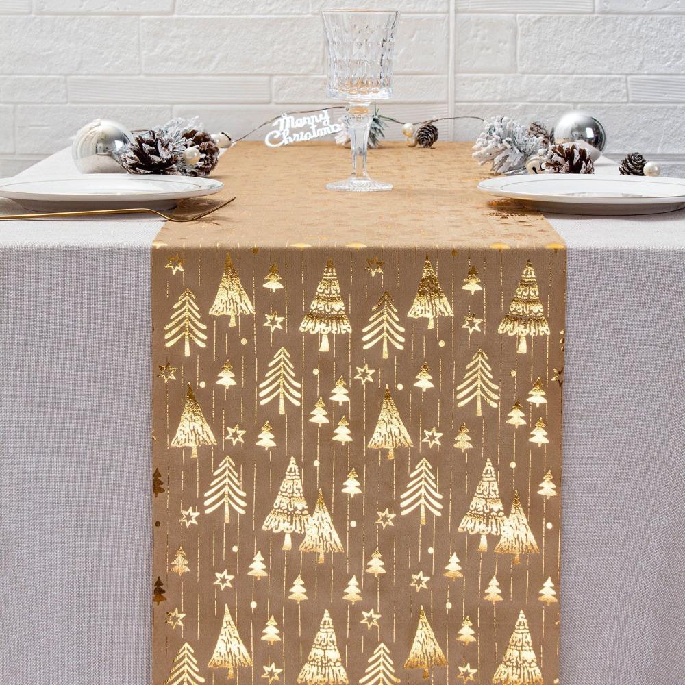 Polyester Christmas Tablecloth Snowflake Printed Table Cover Holiday Style Table Runner  Home Decor