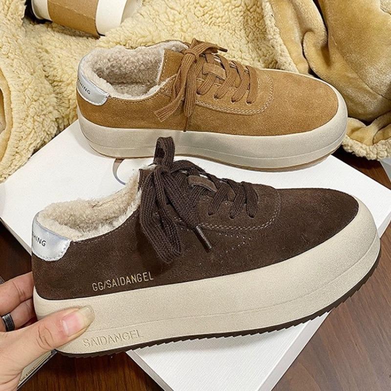 Leather women's velvet winter new versatile non-slip platform casual sports shoes