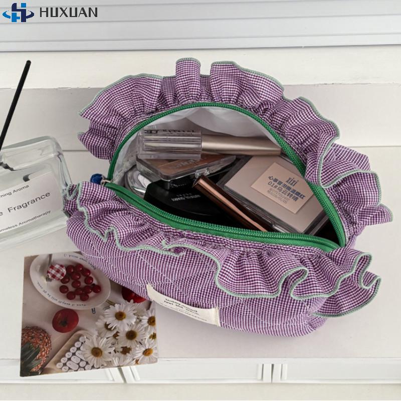 1PCS Vintage Ruffled Edges Fabric Makeup Brush Storage Pouch Cosmetic Makeup Bag For Women