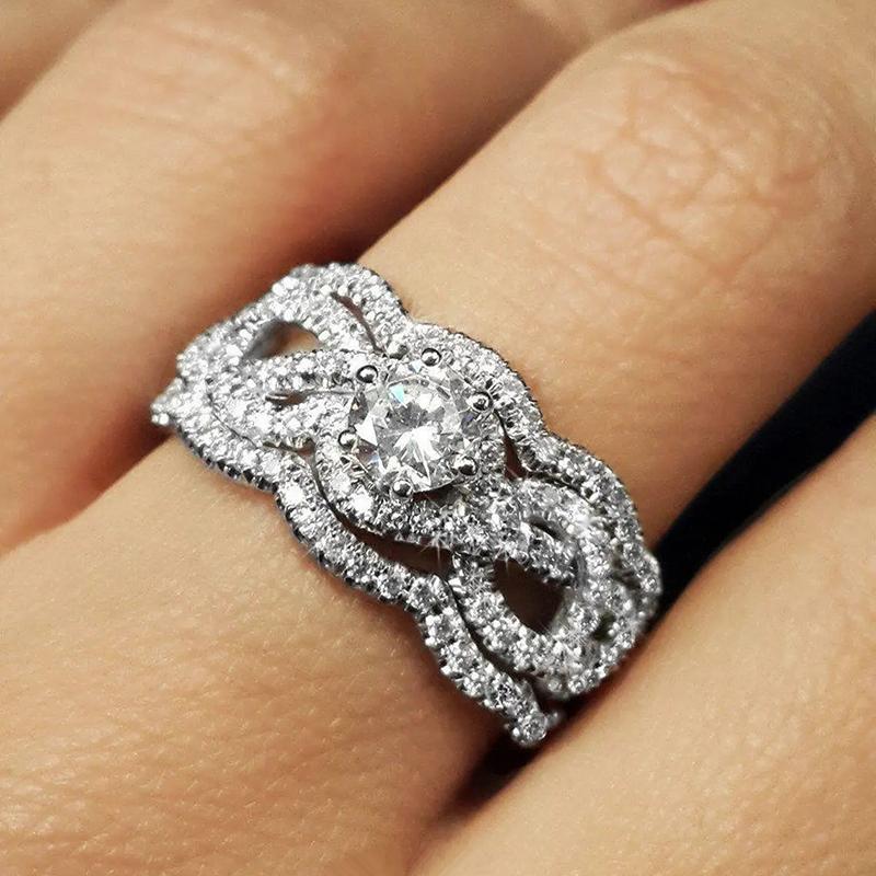 Huitan Statement 3Pcs Set Rings for Women New Fashion Design Temperament Female Set Accessories Wedding Party Luxury Jewelry