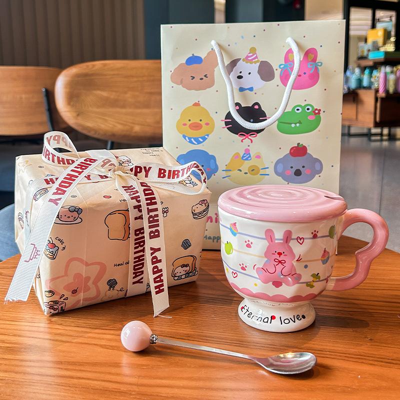 Dárkový hrnek na kávu s kresleným štěnětem, dívčí hrnek na pití vysoké hodnoty, pár, dárková krabička na festival Qixi