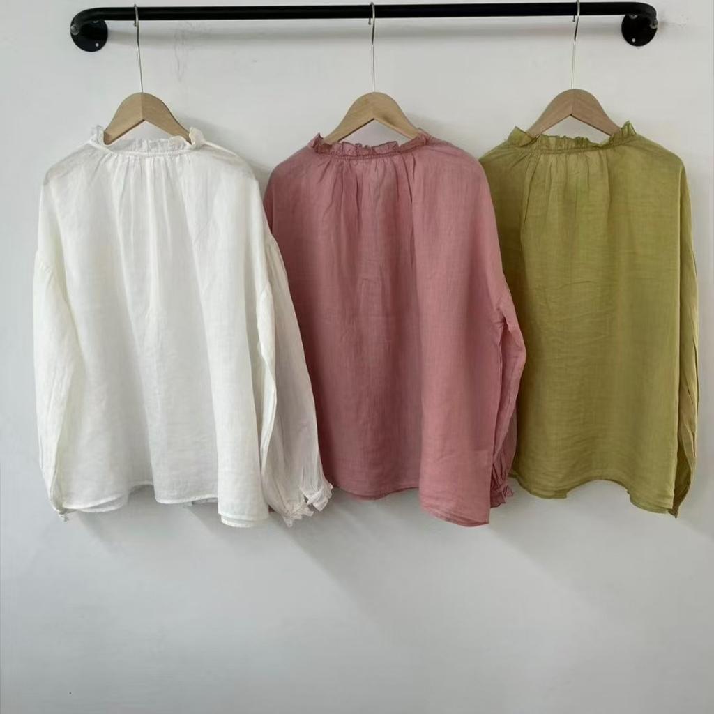 1116 Spring New Women's Crew Neck Japanese Cotton and Linen Shirt Loose Shirt Top Ins Retro