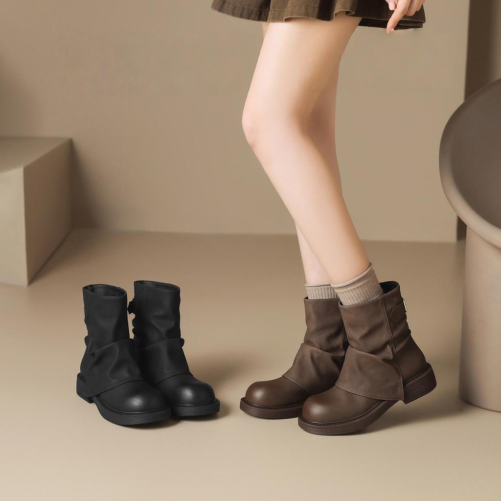 Pile Short Boots for Women 2026 New Autumn Thick Bottom Short Boots for Women Brown Boots Maillard Pants Boots