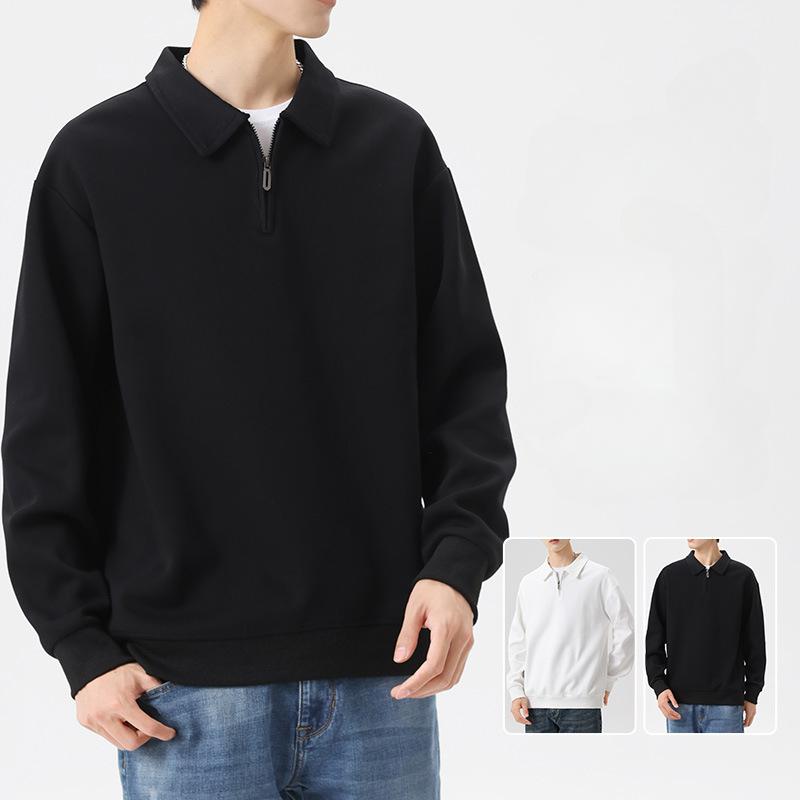 Half Zipper Solid Color Sweatshirt Men's Autumn New Trendy Brand Large Size Men's Lapel Loose Casual Top