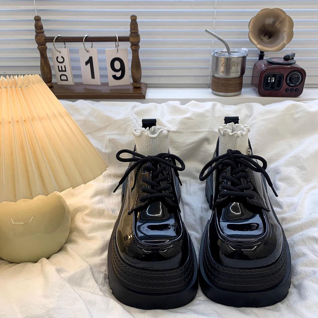 Height-increasing platform shorty Le small leather shoes women's spring and autumn spring new black versatile loafer single shoes