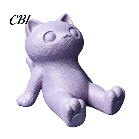 Hands Free Video Stand Cute Cat Phone Stand, 3D Printed Lying Desk Holder for Cell Stable Smartphone Tablet, Mount Home Office Decor, Gift Lovers