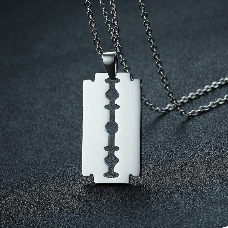 Stilvoller Doppelkanten-Rasierklingen-Anhänger für Herren Halskette Edelstahl Lässiger Herrenhalsband Geschenke Mit 20"/24" Kette