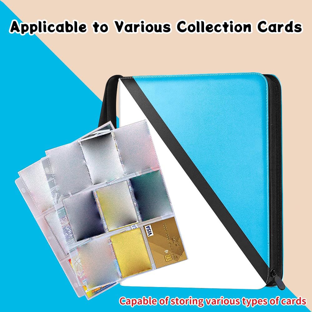 Card 4 Holds 400 File Pokemon Trading Card File Collection File, Pockets, Cards, Case, Storage, TCG, Binder, Holder, (4 Pockets/400 Cards, Blue)