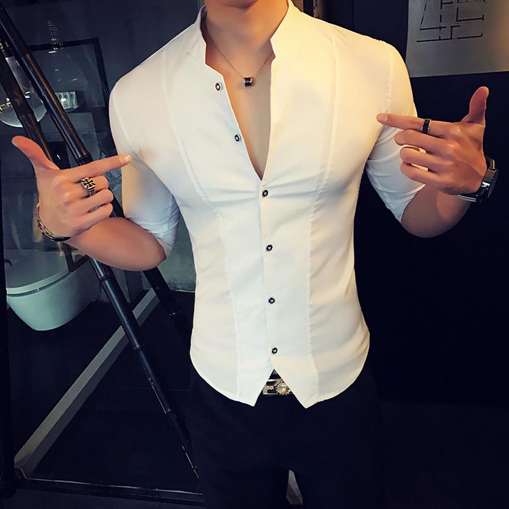 Camicia da uomo a maniche lunghe primaverili e autunnali Camicia slim a maniche a sette punti Camicia da lavoro da uomo