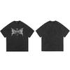 Hip Hop Streetwear Washed T Shirt Star Print TShirt  Men Harajuku Cotton Casual Tshirt Summer Short Sleeve Tops Tees Grey
