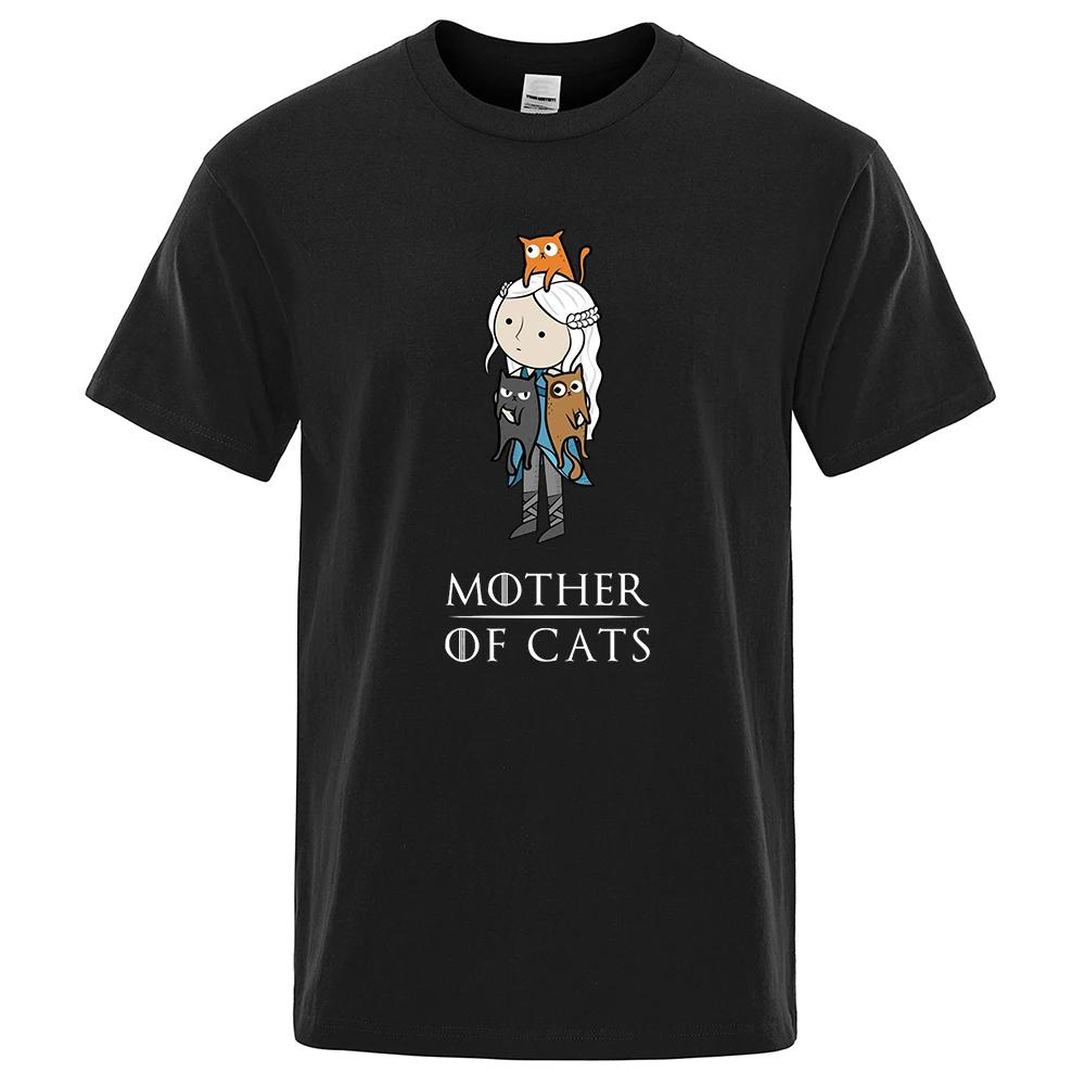 Cartoons Mother Of Cats Funny Print Tshirt Men Oversized Breathable Menswear Cotton Summer T-Shirts Casual Crewneck Men 80493