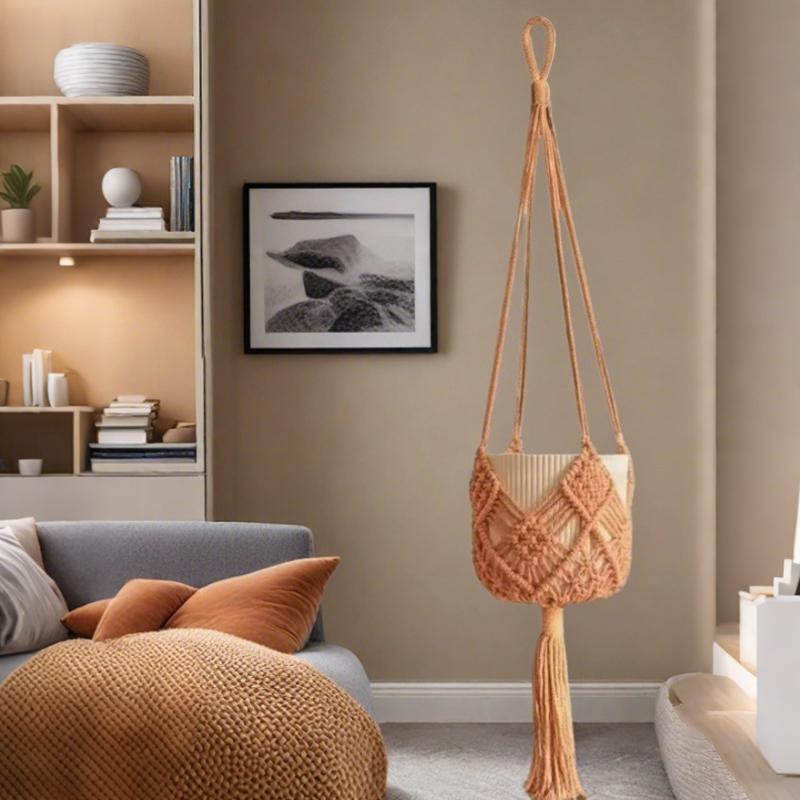 1Pcs Boho Macrame Plant Hanger for Indoor Outdoor Hanging Succulents Cotton Rope Woven Hanging Basket Flowerpot Net Pouch