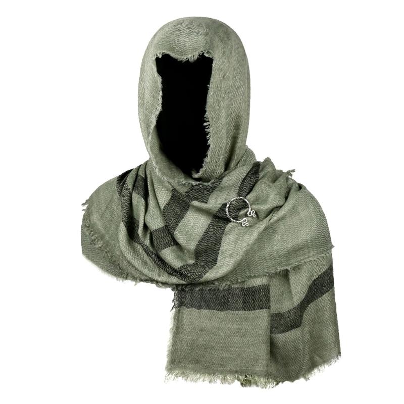 Medieval Scarf Cowl Men with Brooch,Vikinges Cowl Hood Cloak,Renaissances Rogue Hooded Shawl for Halloween Cosplay