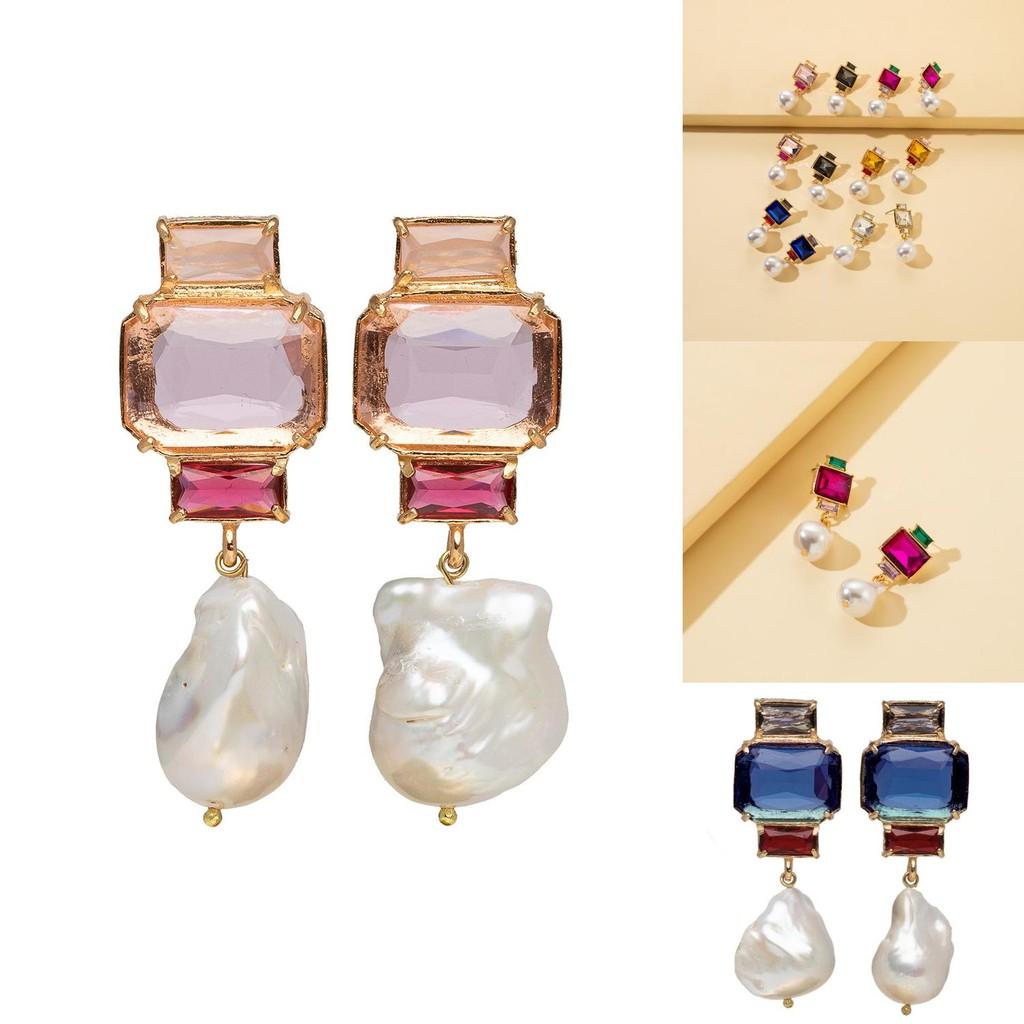 Modern Geometric Square Earrings With Rhinestones In Stylish Alloy Finish