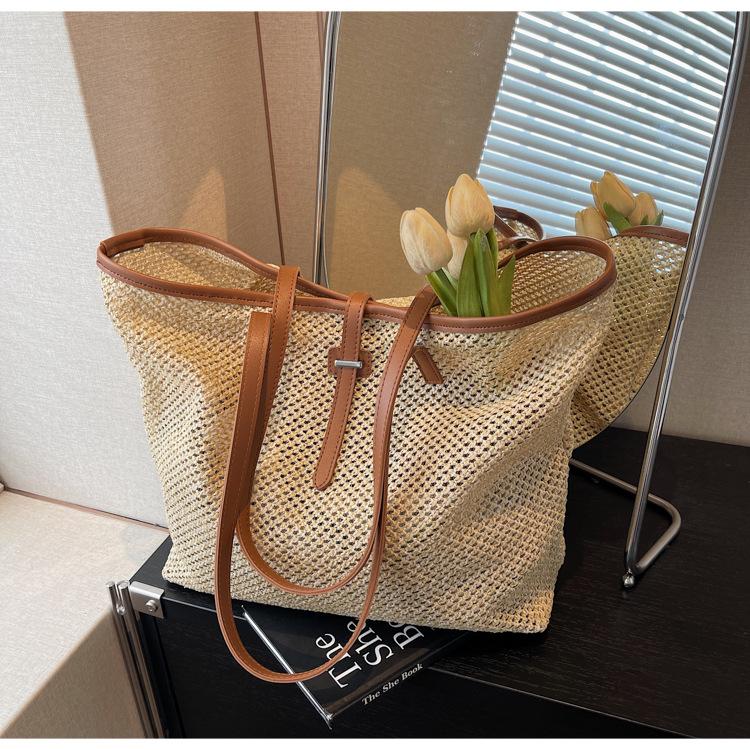 Straw large-capacity mother and child bag spring new woven bag vacation shoulder tote bag