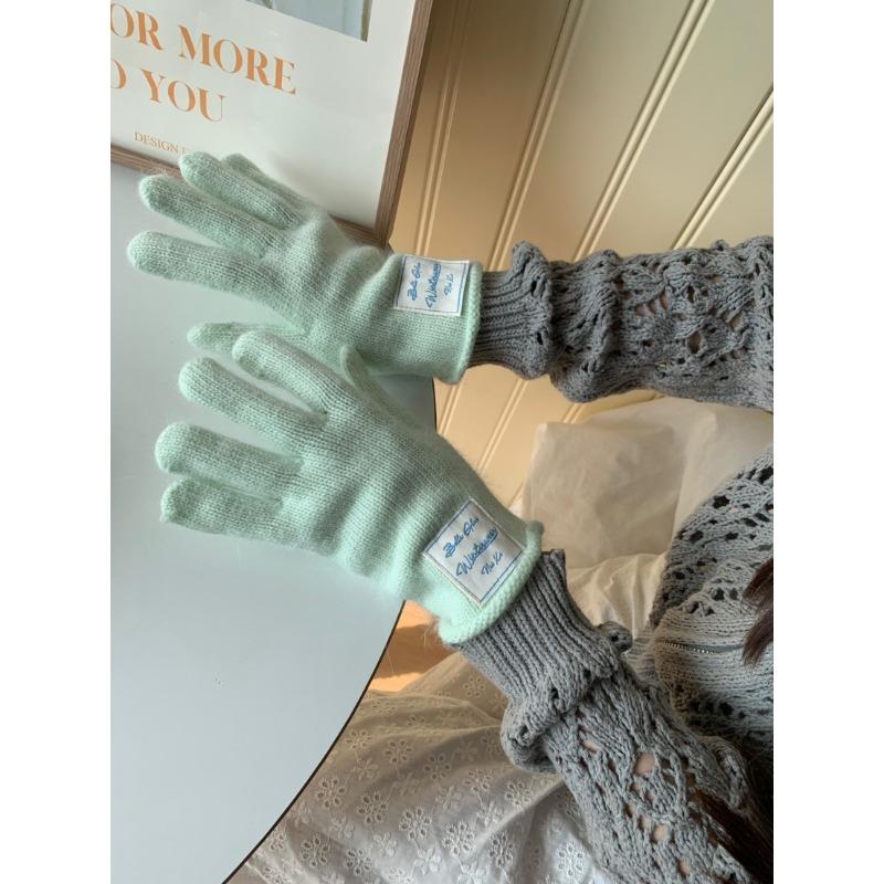 Rabbit Hair Blended Blue Wool Fingerless Gloves Solid Color Fresh Women Korean Autumn and Winter Warm Fingerless Gloves