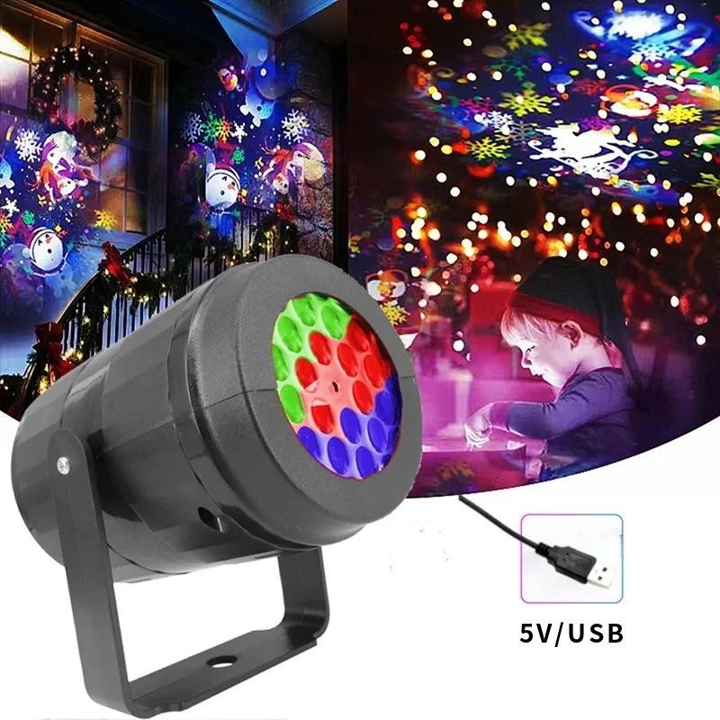 Snowflake Projection Night Light USB Rotating Ambient Lamp 16 Patterns LED Indoor Holiday Decoration Christmas Halloween Valentine