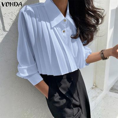 Damen Lässig Umlegekragen Elegant Gerüscht Plissee Langarm Bluse