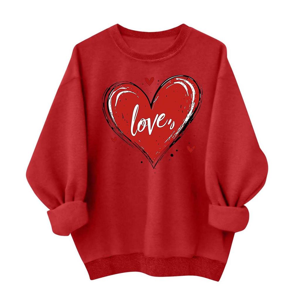 Damen Lässiges und Modisches Rundhals-Top mit Valentinsdruck Kapuzen-T-Shirt Langarm-Sweatshirt