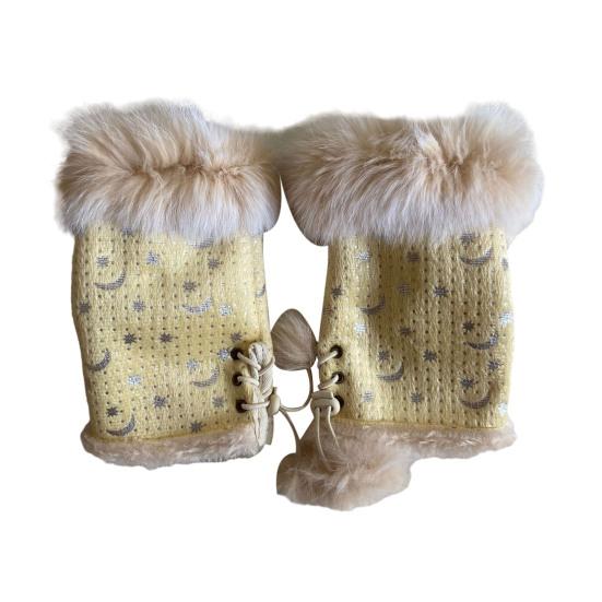 Women Fingerless Gloves Winter Suede Faux Fur Gloves Warm Fuzzy Half Finger Mittens for Women Girls Teens Writing Typing