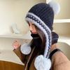 Women Winter Warm Hat Knitted Pompom Pullover Cap Windproof Ear Protection Hat Beanie Hat for Outdoor Cycling Skiing