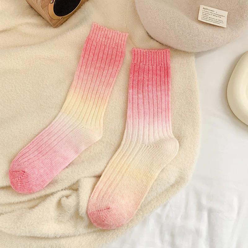 Winter Thick Warm Long Socks Gradient Wool Cashmere Kawaii Socks Women Thermal Floor Sleeping Socks New  Gift Autumn New
