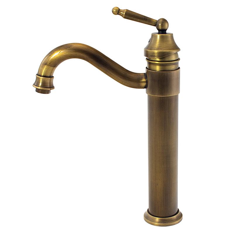 Modern Solid Brass Antique Brass Bathroom Basin Faucet Tall Deck Mounted Single Handle Vessel Sink Mixer Tap (Copper,Brass) медный