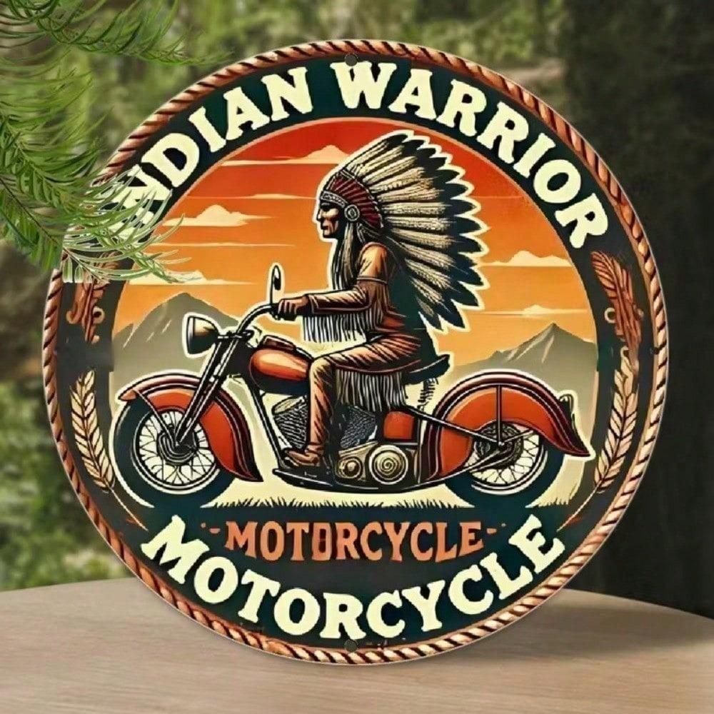 \Vintage Indiase Motorfiets Metalen Bord - 12 Inch Rond Rustiek Wandkunst voor Garage Bar Pub\