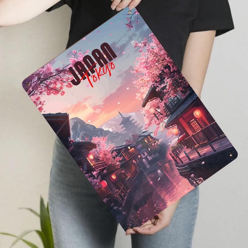 

Japan Tokyo Traditional Street View with Cherry Blossoms and Pagoda Metal Wall Art 20x30cm（7.8x11.8inch）