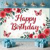 Birthday Celebration Banner Red Butterfly Background Banner Butterfly Birthday Event Banner For Family Gathering Birthday