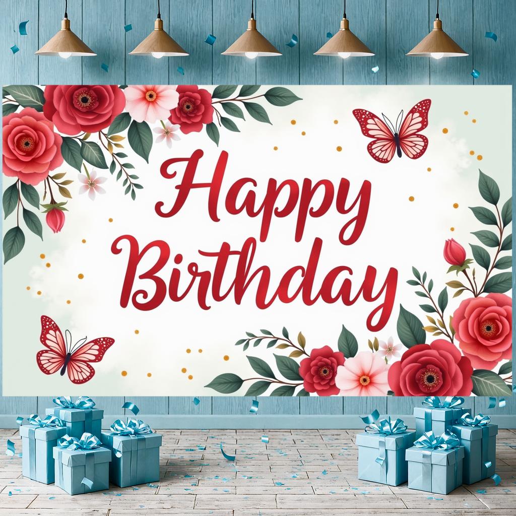 Birthday Celebration Banner Red Butterfly Background Banner Butterfly Birthday Event Banner For Family Gathering Birthday