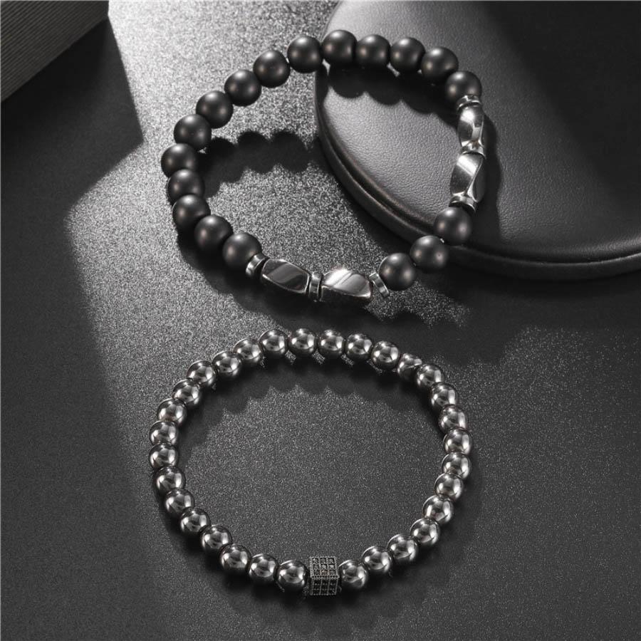 New Able Men Bracelet Set 6mm 8mm Black Onyx Stone Wrap Braslet Hematite Healing Meditation Yoga Accessories Gift For Him
