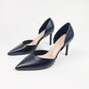 Fashion Woman Sexy High Heels Shoes Work Dress Professional Navy Blue Pumps Shallow Mouth Pointed Wedge Sandals Ladies Slip On Lace-Up C
