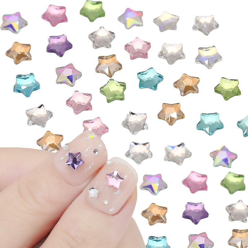 50 STÜCKE Super Glitzernde Bunte Fünfzackige Sterne Flatback Diamanten Nailart Strasssteine Edelstein Maniküre Flatback Charms Zubehör
