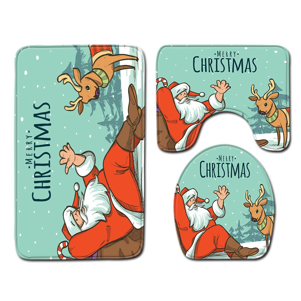 3D Digital Printing Christmas Waterproof Shower Curtain Four-Piece Bathroom Non-Slip Door Mat Bedroom Living Room Floor Mat Carpet