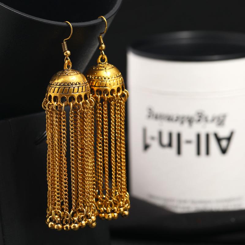 Retro Tibetan earrings long tassel personalized birdcage earrings fashion temperament exaggerated chain earrings women