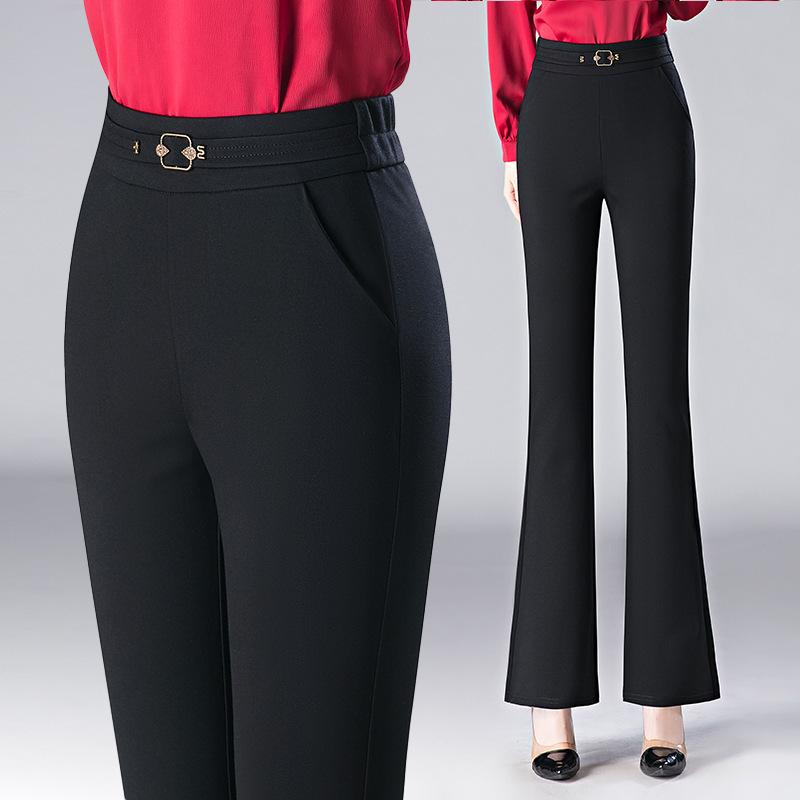 Women's Plus Size Micro-Flare Elastic Waist Trousers: Slimming, Casual Long Pants for Spring and Summer