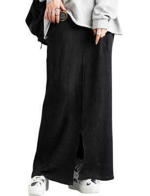 Antiqua Oni Waffle Long Regular Size Skirt, Women's, 05, Black, NA-00509