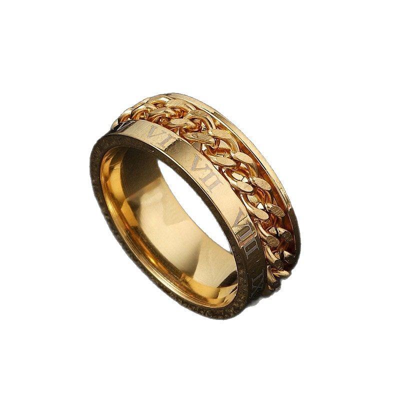 Stainless Steel Jewelry Marking Roman Numeral Chain Rotatable Ring Hip-Hop Style Titanium Steel Ring Set