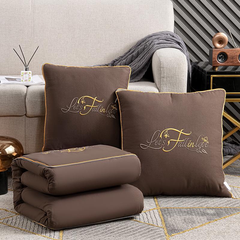 Dual-Use Embroidered Pillow Blanket: Office Nap & Car Cushion Combo