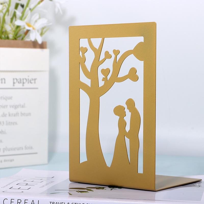 Creative Wrought Iron Metal Book Storage Rack and Personalized Hollowed-Out Bookends