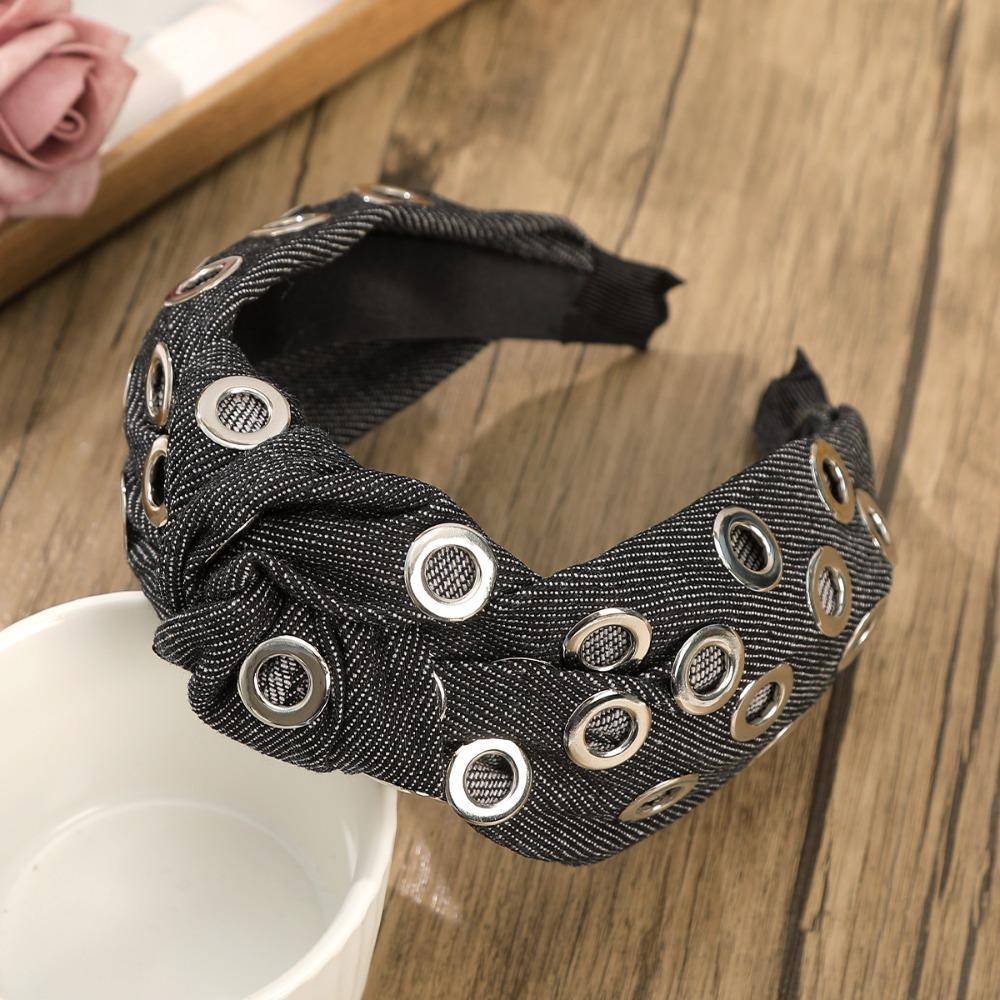 Y2K Denim Headband Wide Hollowed Out Eyelets Headband Hair Accessories Punk Hairband  Party