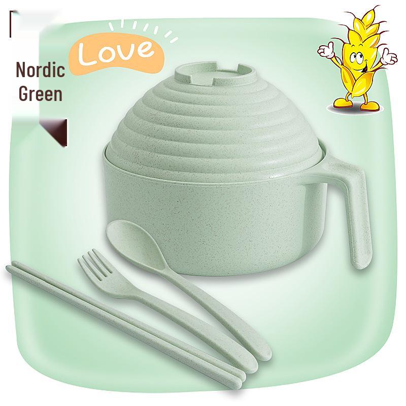 Wheat Straw Noodle Bowl Set - 5-Piece: Rice Bowl, Chopsticks, Fork, Spoon. Perfect for Students. Ideal for Instant Noodles. Household Use.