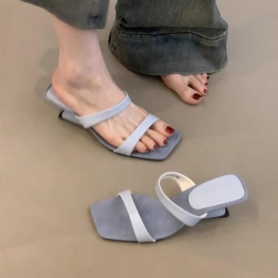 Wedge heel one-word slippers women's summer wear 2025 new beautiful high heels with skirt high-end silver cool slippers