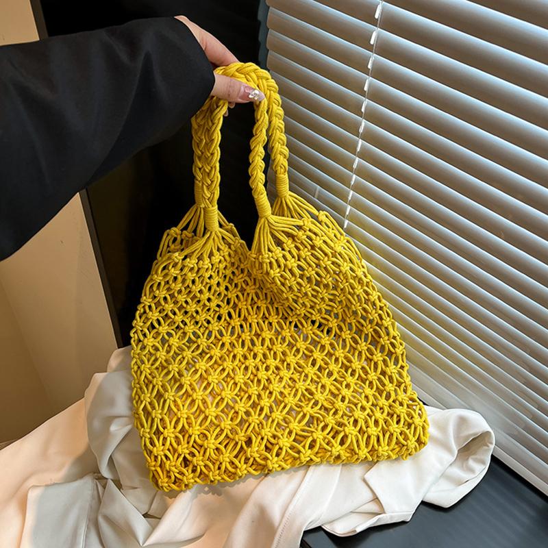 Und-Gewebte Tasche Damen Handgefertigt Hohl Handtasche Damen Schultertasche Großes Fassungsvermögen Sommer Lässig Reise Strand Tragetasche Geldbörse