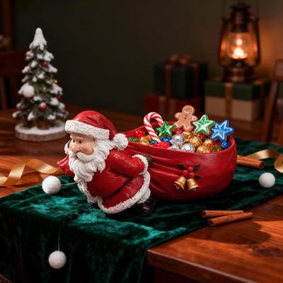 Christmas Sculpture Santa Claus Statue with Storage Bowl Ornament Candy Tray Gift Key Holder for